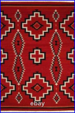 Antique Native American Indian Art Boho Ganado Navajo Wool Rug Two Grey Hill Rug