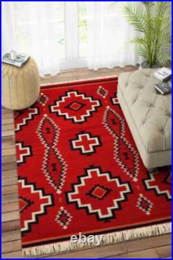 Antique Native American Indian Art Boho Ganado Navajo Wool Rug Two Grey Hill Rug