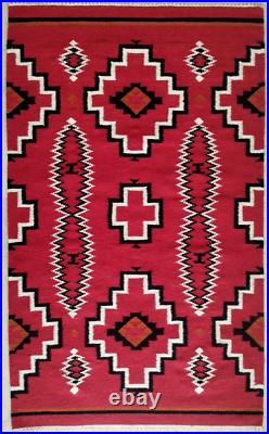 Antique Native American Indian Art Boho Ganado Navajo Wool Rug Two Grey Hill Rug