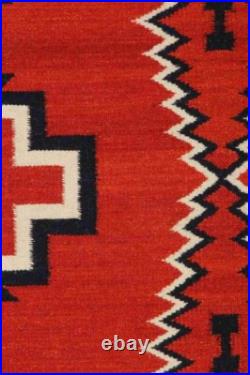 Antique Native American Indian Art Boho Ganado Navajo Wool Rug Two Grey Hill Rug