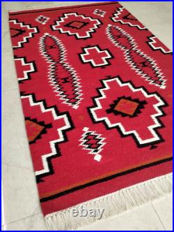 Antique Native American Indian Art Boho Ganado Navajo Wool Rug Two Grey Hill Rug