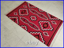 Antique Native American Indian Art Boho Ganado Navajo Wool Rug Two Grey Hill Rug