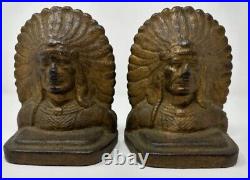Antique Native American Indian Chief Bookends Bronze Finished Look