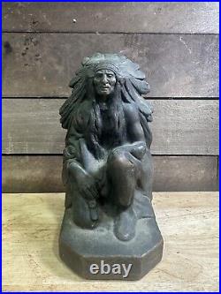 Antique Native American Indian Chief Kathodian Bronze Works Art Bronze Be Statue