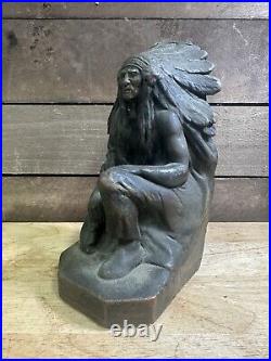 Antique Native American Indian Chief Kathodian Bronze Works Art Bronze Be Statue
