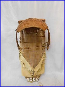 Antique Native American Vintage Cradleboard + Basket & Leather Indian Papoose