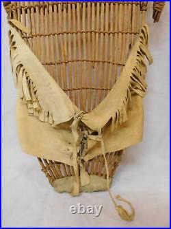 Antique Native American Vintage Cradleboard + Basket & Leather Indian Papoose