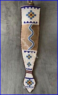 Antique Old Style Indian Beaded Knife Cover Native American Leather Knife Sheath