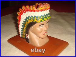 Antique Primitive Folk Art Carved & Painted Wood Native American Chief Bust