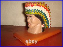 Antique Primitive Folk Art Carved & Painted Wood Native American Chief Bust