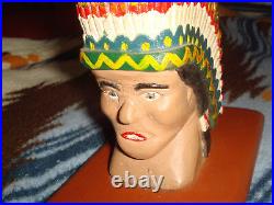 Antique Primitive Folk Art Carved & Painted Wood Native American Chief Bust