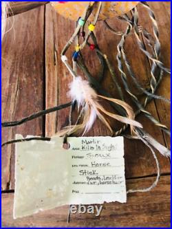 Antique Sioux Indian Horse Dance Stick By Marlin Kills-In-Sight Native American
