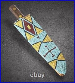 Antique Style Indian Beaded Knife Cover Native American Leather Knife Sheath