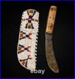 Antique Style Indian Beads Knife Cover Elk Native American Leather Knife Sheath