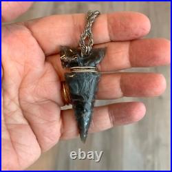 Arrowhead Black Grayish Grooved Serrated Edges Pendant Native American Indian