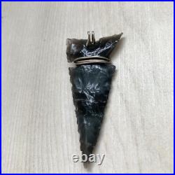 Arrowhead Black Grayish Grooved Serrated Edges Pendant Native American Indian