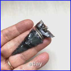 Arrowhead Black Grayish Grooved Serrated Edges Pendant Native American Indian