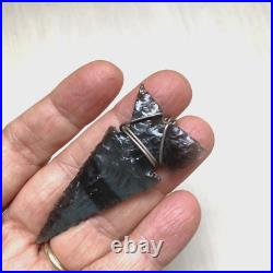 Arrowhead Black Grayish Grooved Serrated Edges Pendant Native American Indian