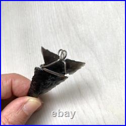 Arrowhead Black Grayish Grooved Serrated Edges Pendant Native American Indian
