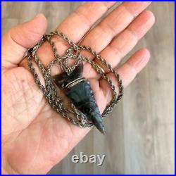 Arrowhead Black Grayish Grooved Serrated Edges Pendant Native American Indian