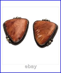 Attractive Vintag Navajo Pete Morgan Sterling Silver Spiny Oyster Clip Earrings