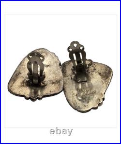 Attractive Vintag Navajo Pete Morgan Sterling Silver Spiny Oyster Clip Earrings