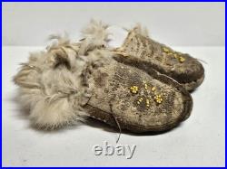 Authentic Early 20th Late 19th Century Used Native American Rabbit Fur Moccasins