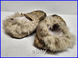 Authentic Early 20th Late 19th Century Used Native American Rabbit Fur Moccasins