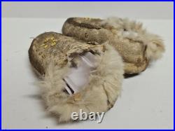 Authentic Early 20th Late 19th Century Used Native American Rabbit Fur Moccasins