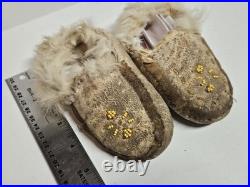 Authentic Early 20th Late 19th Century Used Native American Rabbit Fur Moccasins