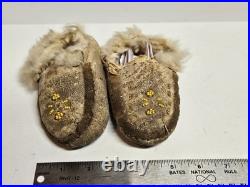 Authentic Early 20th Late 19th Century Used Native American Rabbit Fur Moccasins