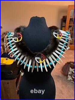 Authentic Native American Otter Necklace POWWOW Quill Turquoise Claw Deer Pawnee