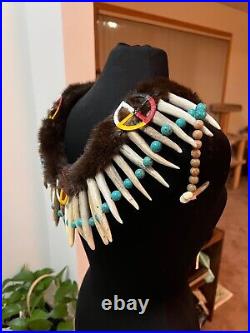 Authentic Native American Otter Necklace POWWOW Quill Turquoise Claw Deer Pawnee