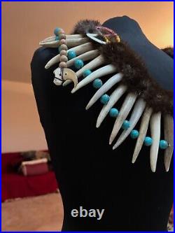 Authentic Native American Otter Necklace POWWOW Quill Turquoise Claw Deer Pawnee