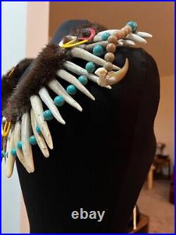 Authentic Native American Otter Necklace POWWOW Quill Turquoise Claw Deer Pawnee