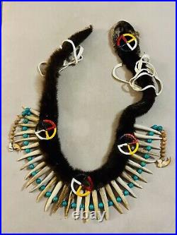Authentic Native American Otter Necklace POWWOW Quill Turquoise Claw Deer Pawnee