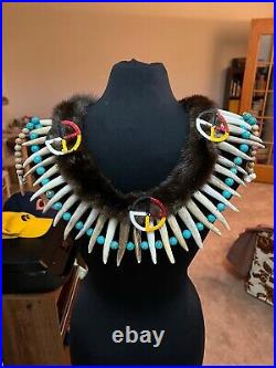 Authentic Native American Pawnee Necklace Quilled Turquoise Otter Deer