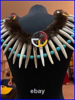 Authentic Native American Pawnee Necklace Quilled Turquoise Otter Deer