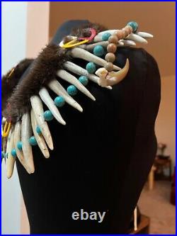 Authentic Native American Pawnee Necklace Quilled Turquoise Otter Deer
