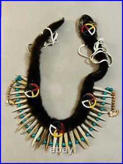 Authentic Native American Pawnee Necklace Quilled Turquoise Otter Deer