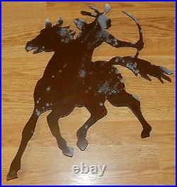 Awesome Metal Native American/indian Brave On Horse Wall Hanging! Signed! Ryline