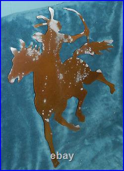 Awesome Metal Native American/indian Brave On Horse Wall Hanging! Signed! Ryline