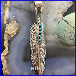 B. Begay Native American Sterling Silver Feather withTurquoise Unisex Pendant