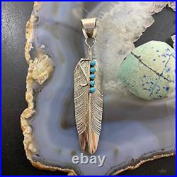 B. Begay Native American Sterling Silver Feather withTurquoise Unisex Pendant