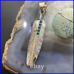 B. Begay Native American Sterling Silver Feather withTurquoise Unisex Pendant