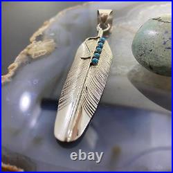 B. Begay Native American Sterling Silver Feather withTurquoise Unisex Pendant