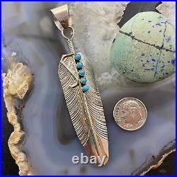 B. Begay Native American Sterling Silver Feather withTurquoise Unisex Pendant