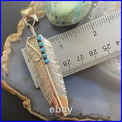 B. Begay Native American Sterling Silver Feather withTurquoise Unisex Pendant