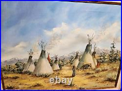 BEAUTIFUL O/C NATIVE AMERICAN INDIAN LANDSCAPE PAINTING by ARTIST B. GUZMAN'83