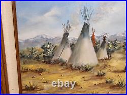 BEAUTIFUL O/C NATIVE AMERICAN INDIAN LANDSCAPE PAINTING by ARTIST B. GUZMAN'83